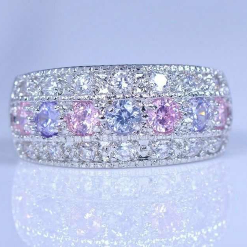 925 Silver Pink Lavender Swarovski Crystal Ring